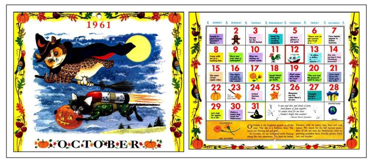 October 1961 calendar for blog or FB